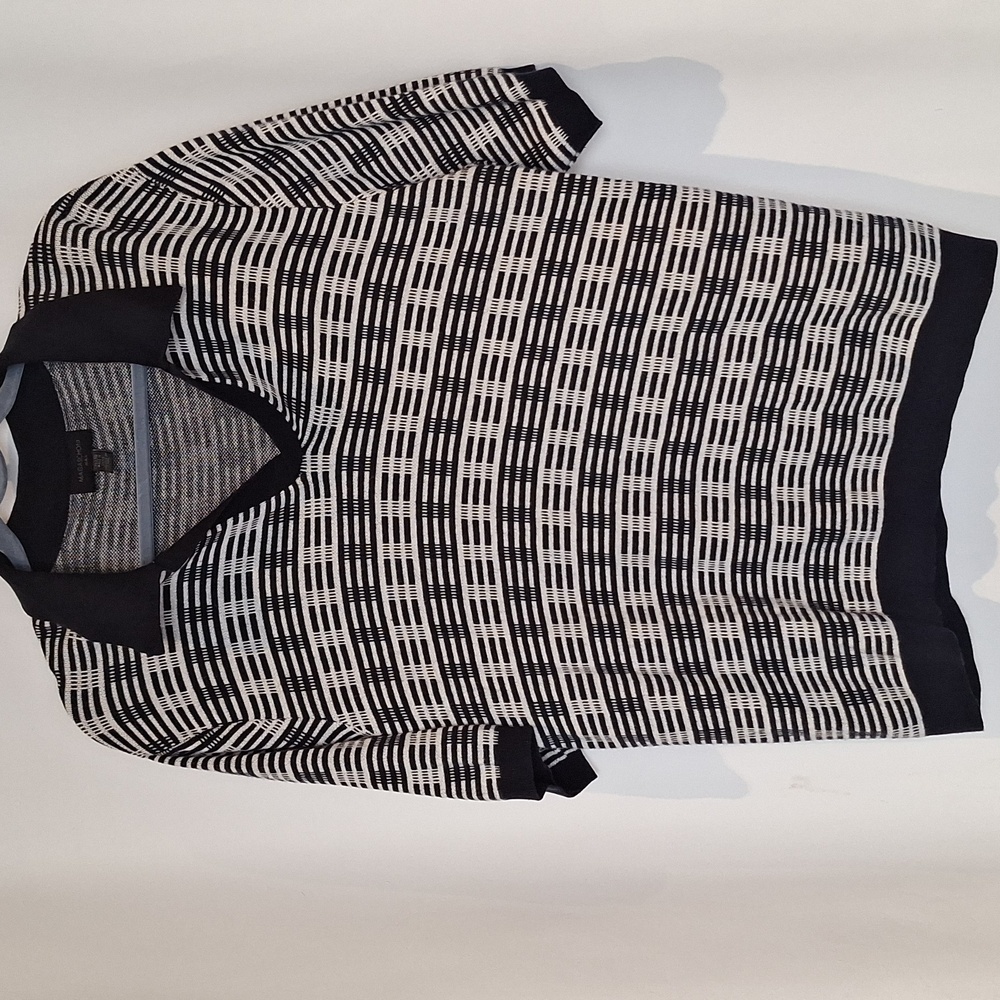 Magaschoni Man Navy Blue and White Patterned Knit Polo Top Size XL